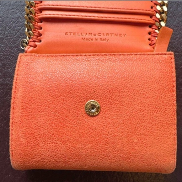 Stella McCartney Falabella Orange flap vegan wallet with Gold Chain - Picture 2 of 16